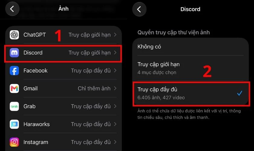 Chọn mức quyền truy cập phù hợp