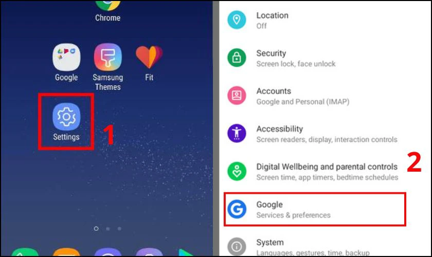 V&agrave;o C&agrave;i đặt v&agrave; chọn mục Google