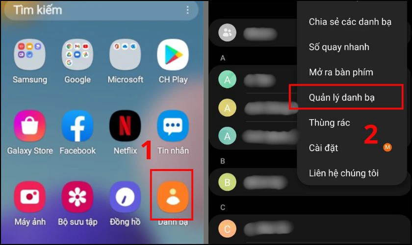 Chọn Quản l&yacute; danh bạ trong Danh bạ