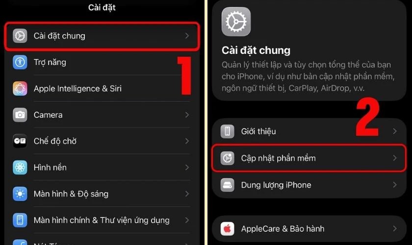 Cập nhật trên các thiết bị chạy hệ điều hành iOS