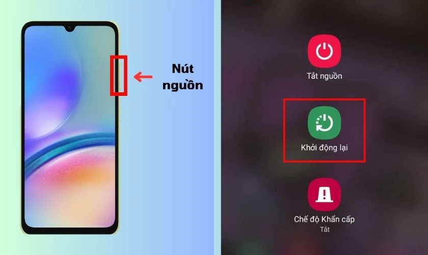 Nhấn giữ nút Nguồn và chọn mục Khởi động lại