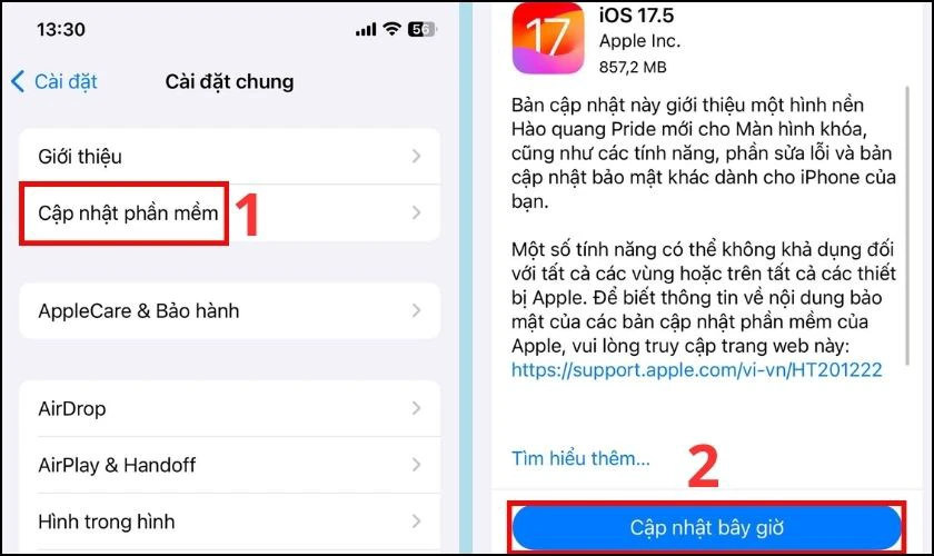 Chọn tiếp Cập nhật phần mềm, sau đó nhấn Cập nhật ngay bây giờ
