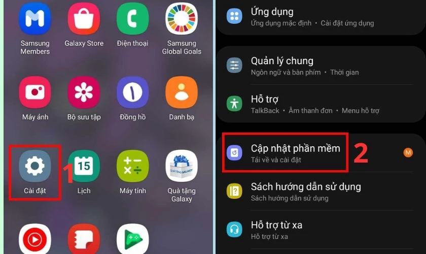 Chọn Cập nhật phần mềm trong cài đặt