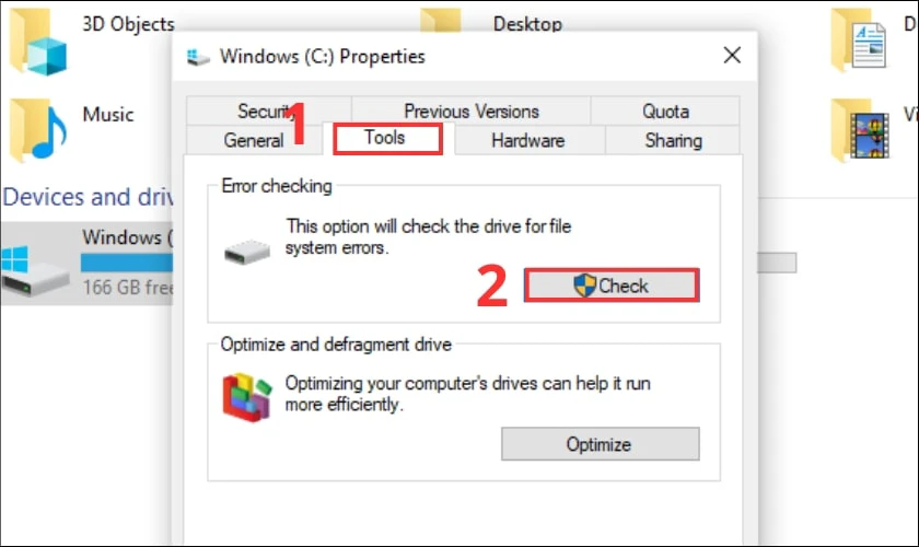 Chọn mục Check trong thẻ Tools