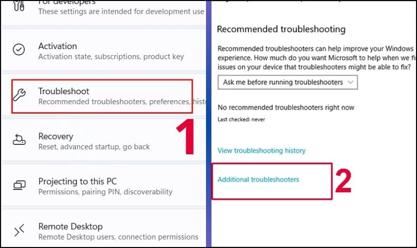Chọn mục Troubleshoot rồi chọn Additional troubleshooters