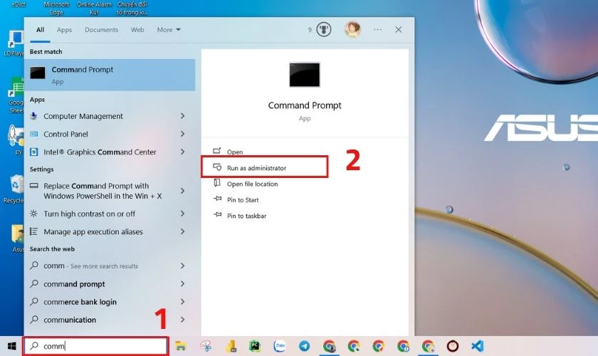 Tiến hành chạy Command Prompt với administrator