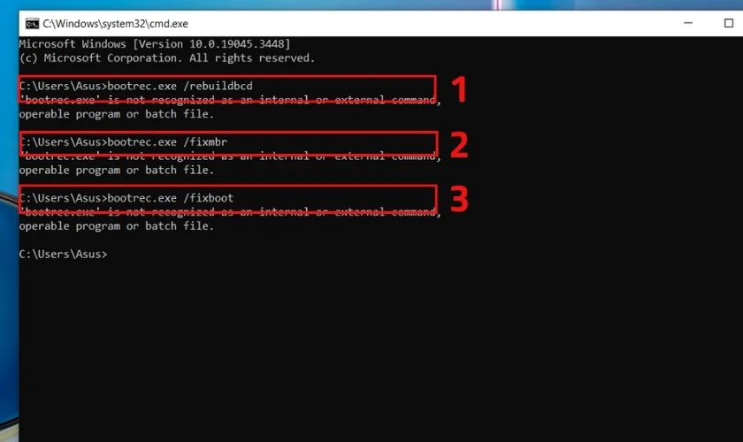 Nhập các dòng lệnh theo hướng dẫn