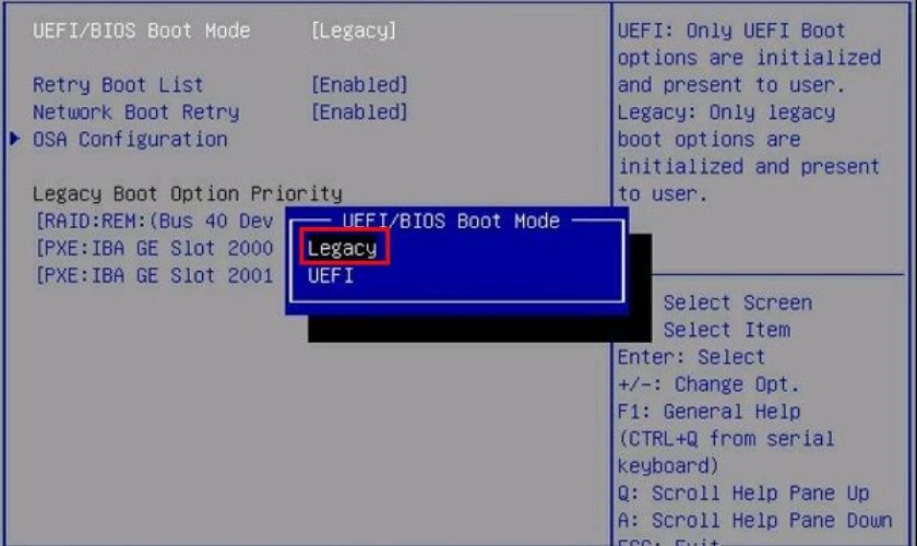 Thay đổi chế độ Boot từ UEFI sang Legacy