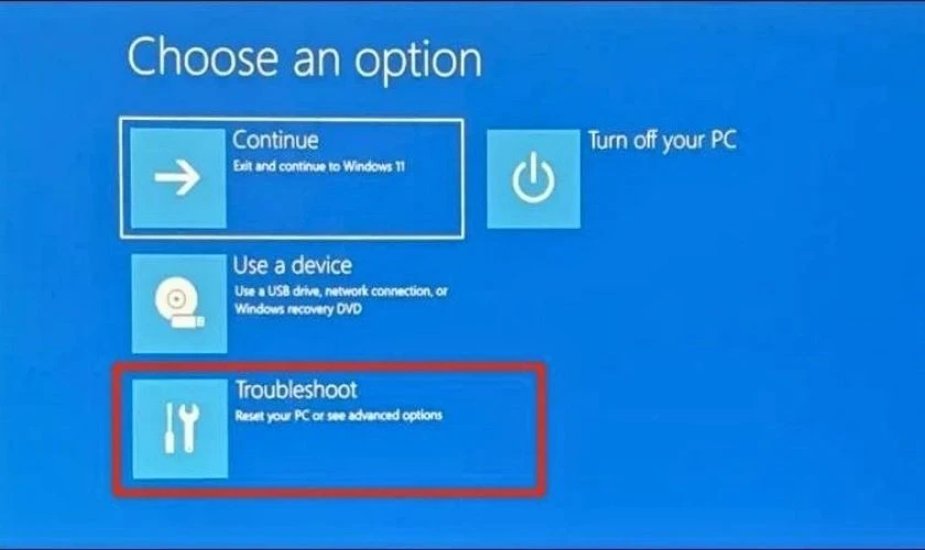 Nhấn F2 để mở Secure Boot State, sau đó chọn Troubleshoot