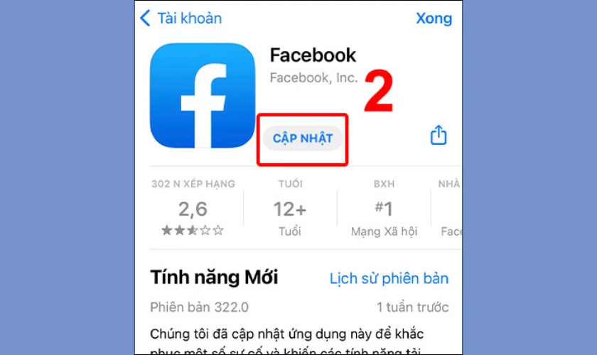 Cập nhật ứng dụng Facebook lên phiên bản mới nhất