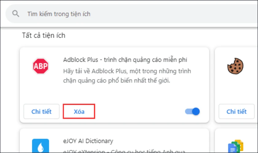 Xóa các tiện ích (Extension) đã cài trên máy tính