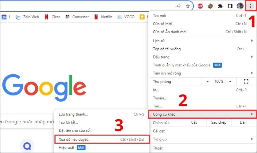 Nhấn vào dấu ba chấm nằm góc trên bên phải màn hình và chọn Công cụ khác