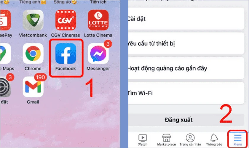 Mở Facebook và nhấn vào biểu tượng ba dấu gạch ngang