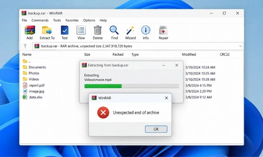 Lỗi WinRAR Unexpected End of Archive là gì?