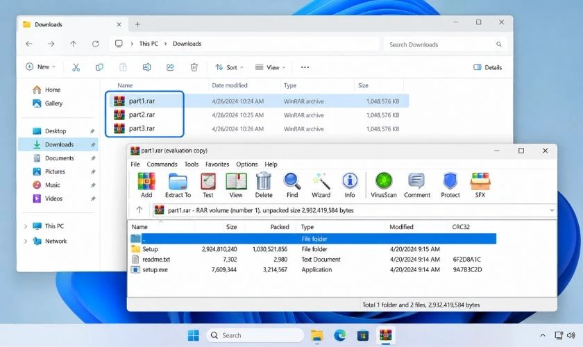 Kiểm tra file RAR nhiều phần