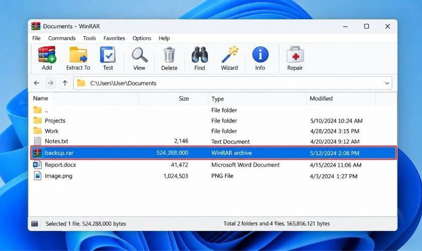 Sửa file bằng Repair Archive của WinRAR
