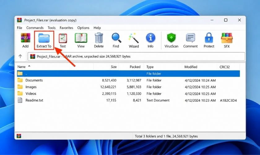 Thử giải nén và giữ file bị lỗi