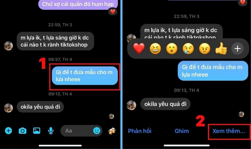 Nhấn giữ d&ograve;ng tin nhắn muốn thu hồi v&agrave; chọn Xem th&ecirc;m