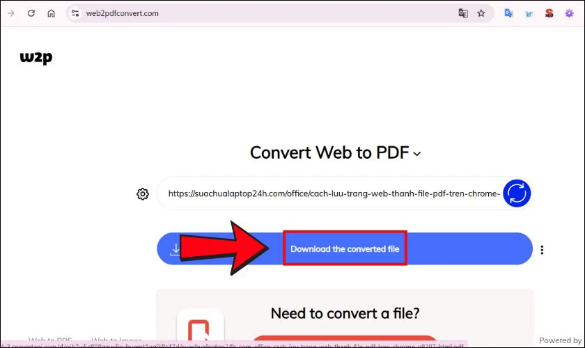 Khi qu&aacute; tr&igrave;nh ho&agrave;n th&agrave;nh, bạn sẽ thấy t&ugrave;y chọn Download the converted file