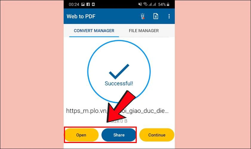 Khi qu&aacute; tr&igrave;nh chuyển đổi ho&agrave;n tất, bạn nhấn Open để mở ngay file PDF vừa tạo