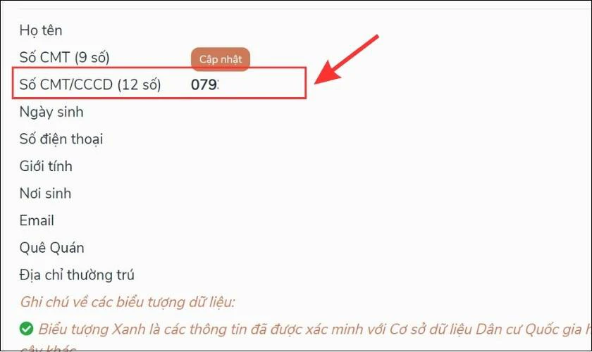 Xem dãy số ở mục CMT/CCCD