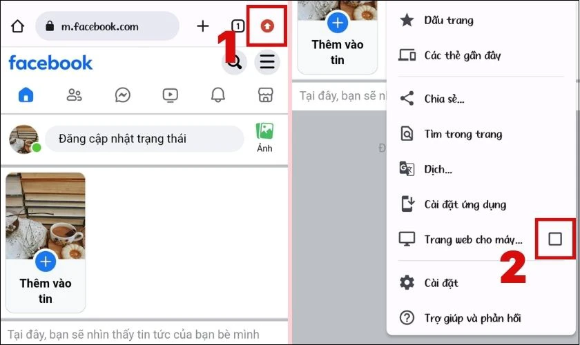 Nhấn v&agrave;o biểu tượng mũi t&ecirc;n v&agrave; tick v&agrave;o &ocirc; Trang web cho m&aacute;y t&iacute;nh