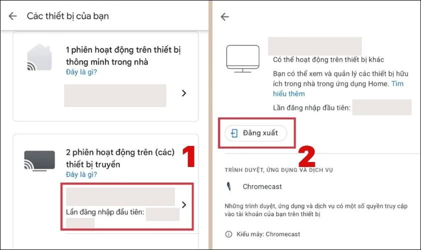T&igrave;m thiết bị tivi v&agrave; nhấn chọn Đăng xuất