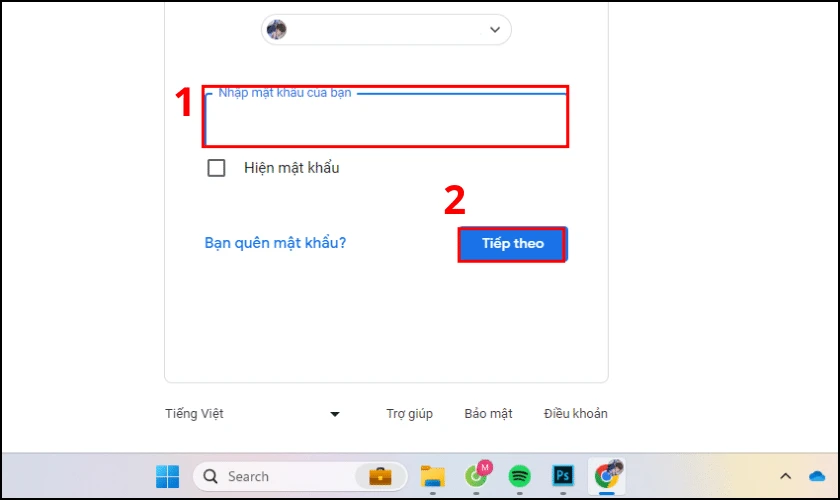 Nhập mật khẩu của t&agrave;i khoản Google m&agrave; bạn muốn đăng nhập