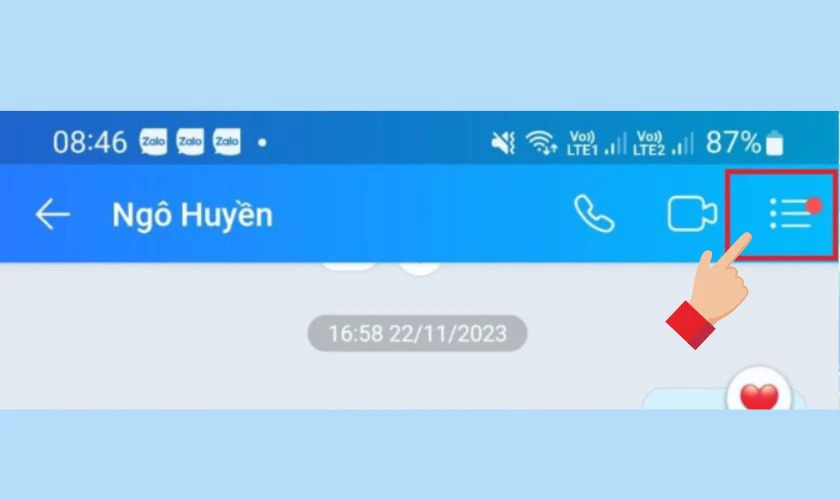 Bạn mở ứng dụng Zalo, mở người li&ecirc;n lạc Zalo m&agrave; bạn muốn bật t&iacute;nh năng