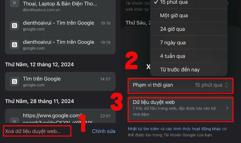 Tiếp theo, bạn nhấn v&agrave;o t&ugrave;y chọn X&oacute;a dữ liệu duyệt web