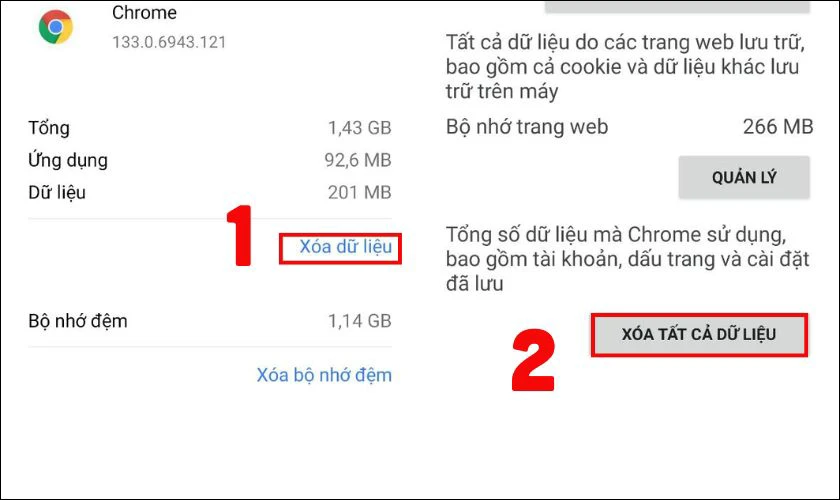 Nhấn v&agrave;o X&oacute;a dữ liệu rồi x&aacute;c nhận X&oacute;a tất cả dữ liệu
