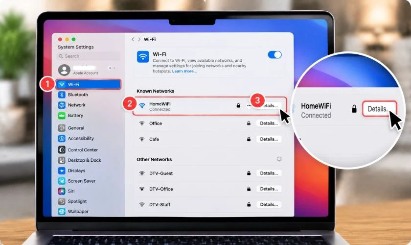 Chọn Details ở mạng WiFi đang sử dụng