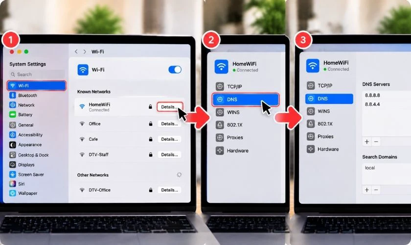 Chọn Details và click chọn DNS