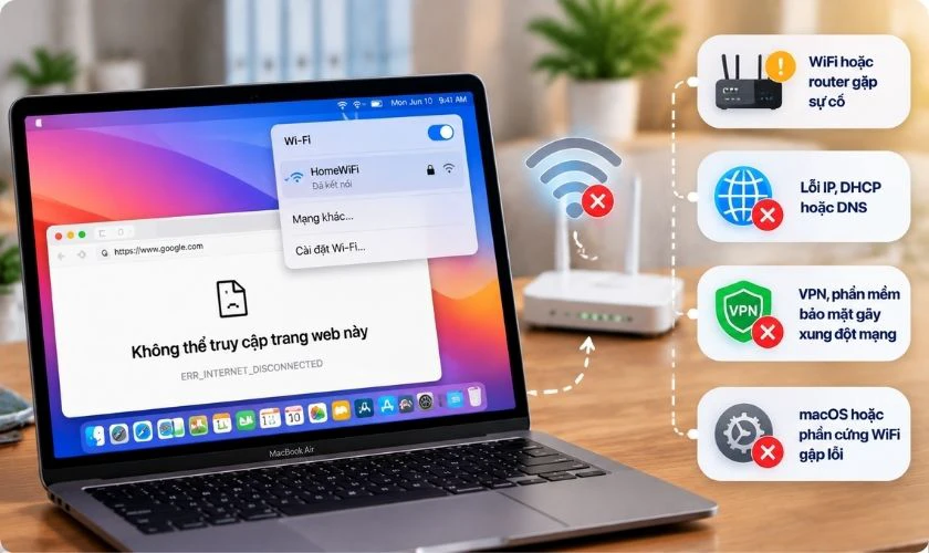 Vì sao MacBook bắt được WiFi nhưng không vào được mạng?