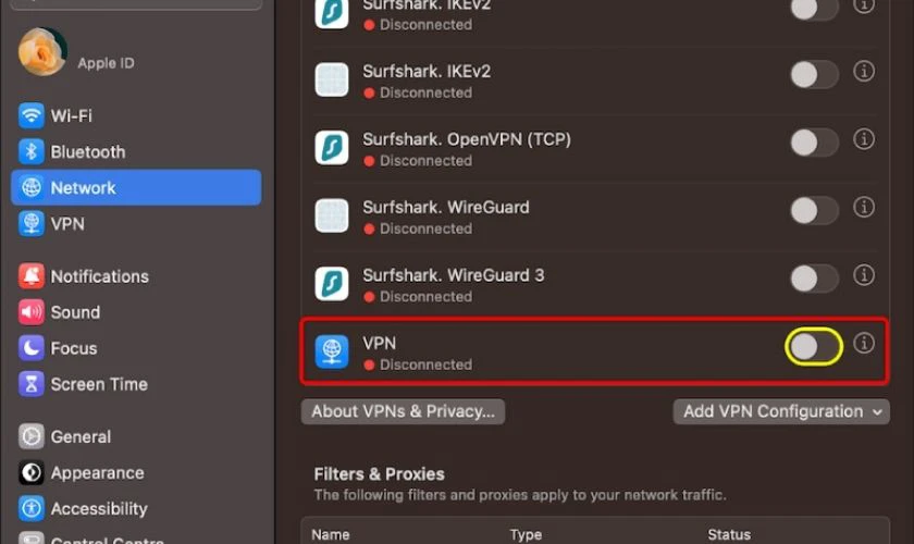 Tắt thử VPN và phần mềm bảo mật mạng