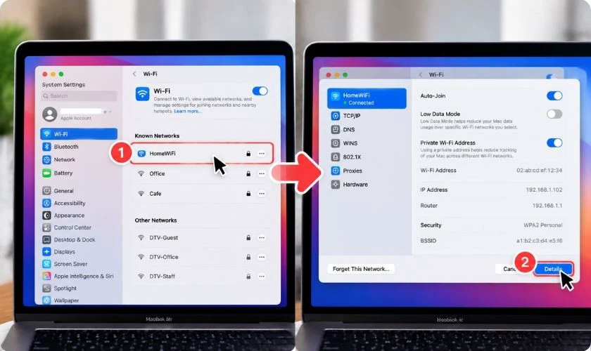 Chọn mạng WiFi đang gặp lỗi rồi nhấn Details