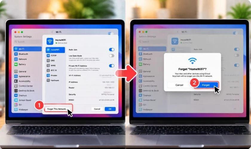 Chọn Forget This Network và xác nhận
