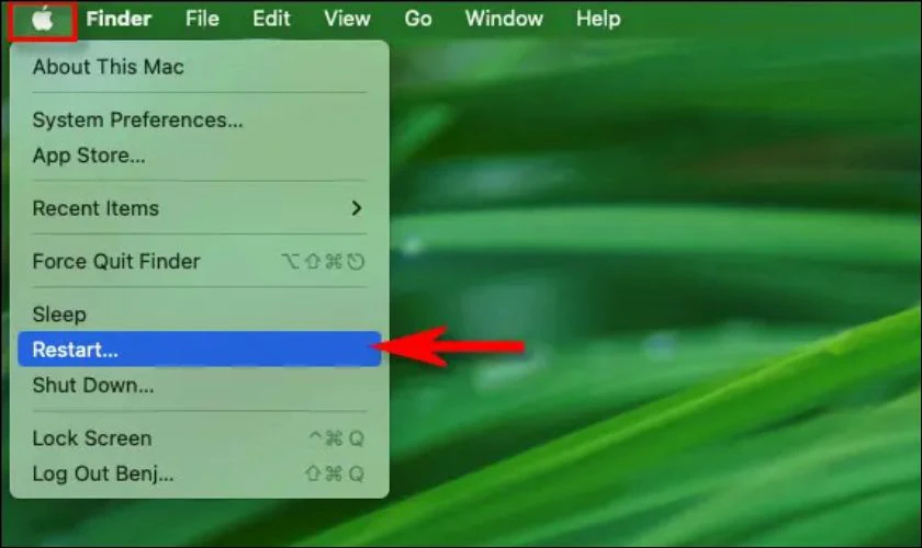 Khởi động lại m&aacute;y khi MacBook sạc kh&ocirc;ng v&agrave;o pin