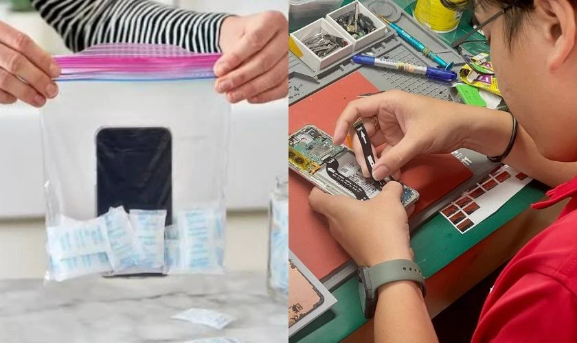 Chờ điện thoại khô và mang đến cửa hàng khi cần thiết