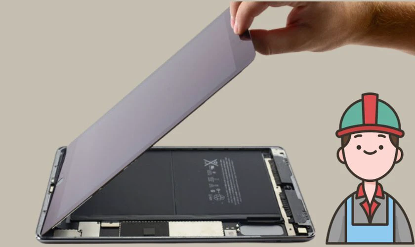 Sửa lỗi iPad Air 2 m&agrave;n h&igrave;nh bị nh&ograve;e m&agrave;u bằng c&aacute;ch th&aacute;o khung để lau m&agrave;n h&igrave;nh