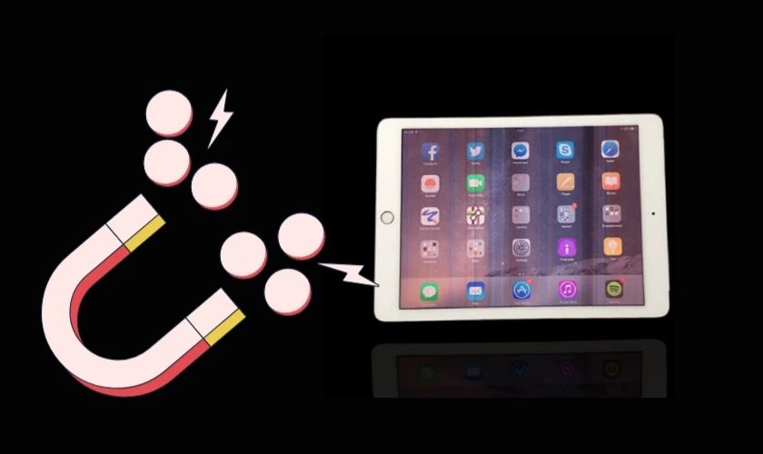 Sửa lỗi m&agrave;n h&igrave;nh iPad Air 2 bị nh&ograve;e m&agrave;u với nam ch&acirc;m