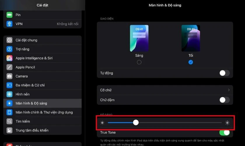 Điều chỉnh độ sáng màn hình iPad