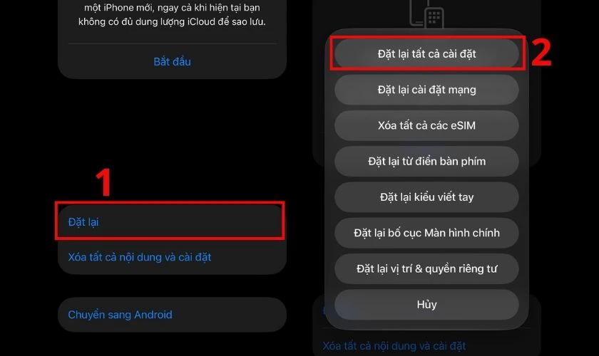 Đặt lại tất cả cài đặt