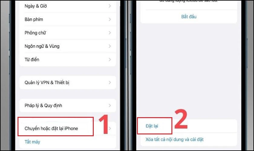 Chọn Chuyển hoặc đặt lại iPhone rồi chọn Đặt lại