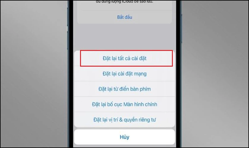 Chọn vào Đặt lại tất cả cài đặt