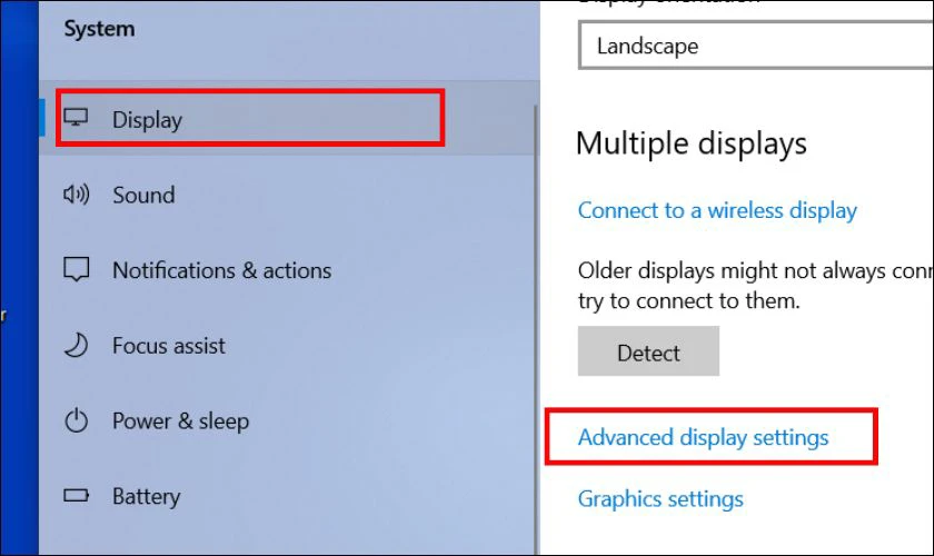Trong cửa sổ Display, cuộn xuống v&agrave; chọn Advance Display settings