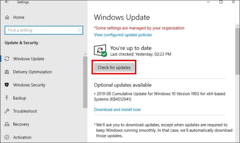 Nếu chưa c&oacute; bản cập nhật n&agrave;o, bạn h&atilde;y nhấn n&uacute;t Check for updates