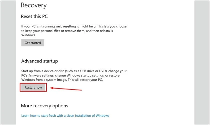 Reset Win 10 từ Boot để sửa lỗi màn hình ám hồng