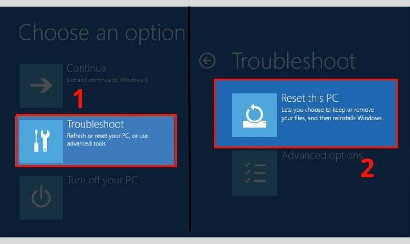 Chọn mục Reset this PC