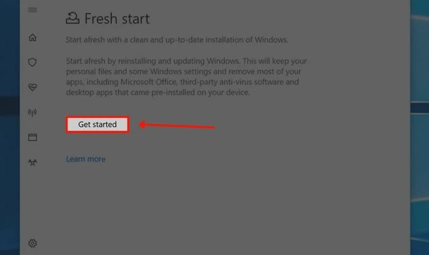 Chọn Get started để thực hiện các thay đổi trên máy tính